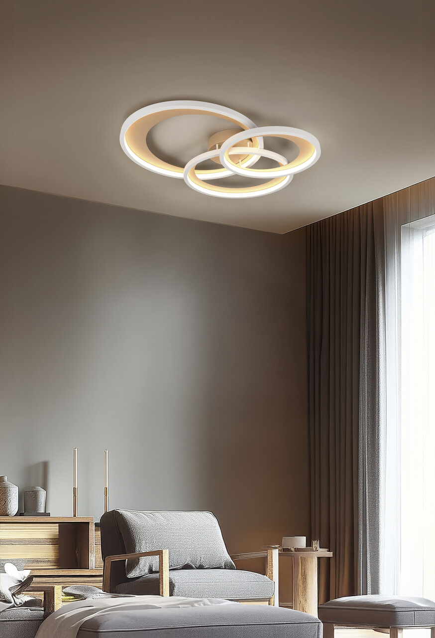 Plafoniera Granada, TRIO, 71.5x63.5x10.5 cm, 36W, 1x SMD, metal, maro/alb - imagine 6